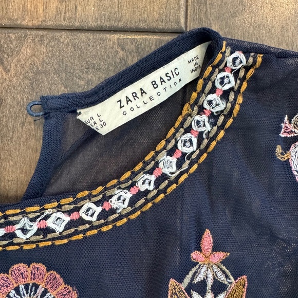 Zara Blue Mesh Boho Style Top Large - Picture 6 of 6